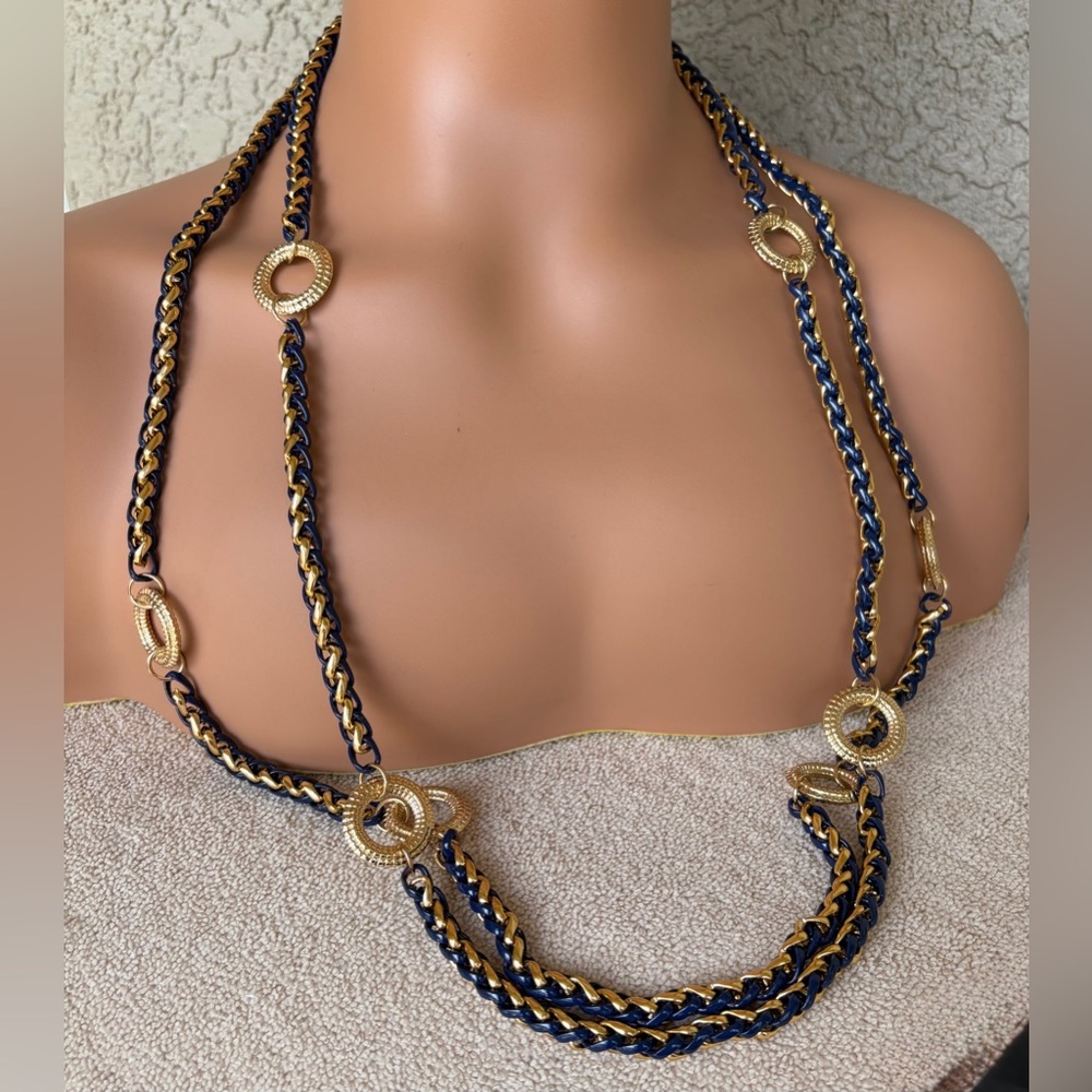 Catherine’s Braided Navy Blue & Gold Chain Necklace